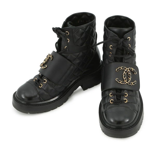 シャネル ショートブーツ マトラッセ ココマーク レースアップ レザー レディースサイズ35 G39516 CHANEL 靴 黒