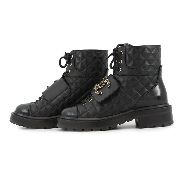 シャネル ショートブーツ マトラッセ ココマーク レースアップ レザー レディースサイズ35 G39516 CHANEL 靴 黒
