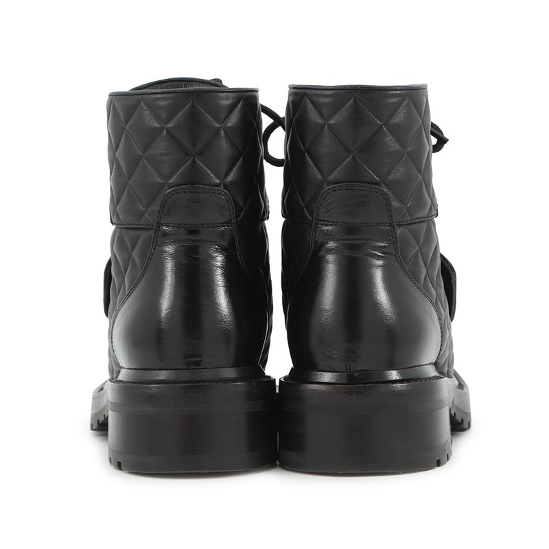 シャネル ショートブーツ マトラッセ ココマーク レースアップ レザー レディースサイズ35 G39516 CHANEL 靴 黒