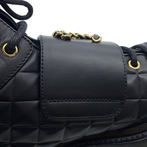 シャネル ショートブーツ マトラッセ ココマーク レースアップ レザー レディースサイズ35 G39516 CHANEL 靴 黒