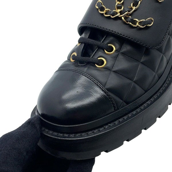 シャネル ショートブーツ マトラッセ ココマーク レースアップ レザー レディースサイズ35 G39516 CHANEL 靴 黒