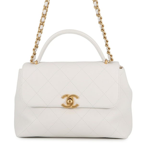 シャネル チェーンショルダーバッグ ココマーク マトラッセ トップハンドル カーフレザー CHANEL 2way 白