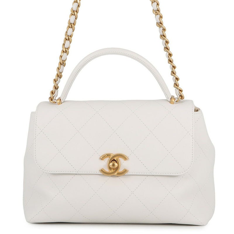 シャネル チェーンショルダーバッグ ココマーク マトラッセ トップハンドル カーフレザー CHANEL 2way 白
