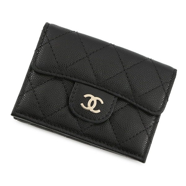 シャネル 三つ折り財布 マトラッセ ココマーク クラシック スモール フラップ ウォレット キャビアスキン AP0230 CHANEL 財布 黒