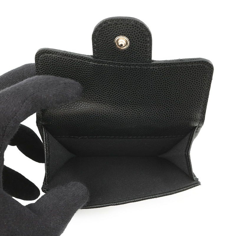 シャネル 三つ折り財布 マトラッセ ココマーク クラシック スモール フラップ ウォレット キャビアスキン AP0230 CHANEL 財布 黒