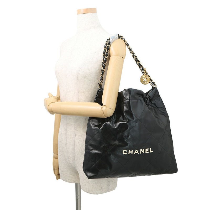 シャネル ハンドバッグ シャネル22 ミディアム シャイニーカーフレザー AS3261 CHANEL バッグ ショルダーバッグ 黒