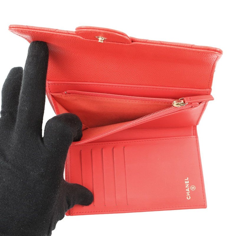 シャネル 三つ折り財布 マトラッセ ココマーク ミディアム フラップウォレット キャビアスキン A84341 CHANEL
