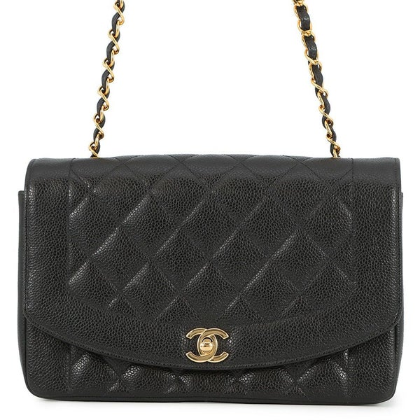 シャネル チェーンショルダーバッグ マトラッセ25 ココマーク ダイアナ キャビアスキン A01165 CHANEL 黒