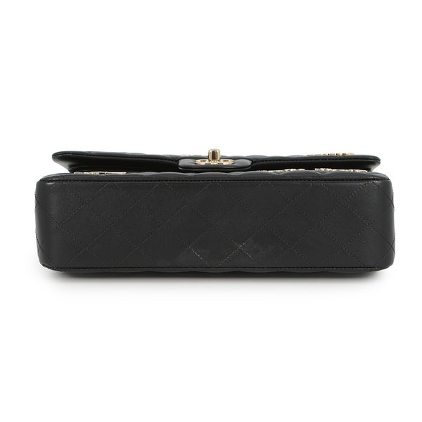 シャネル チェーンショルダーバッグ マトラッセ25 ココマーク ワッペン ダブルチェーン ラムスキン A01112 CHANEL 黒 24年クルーズ