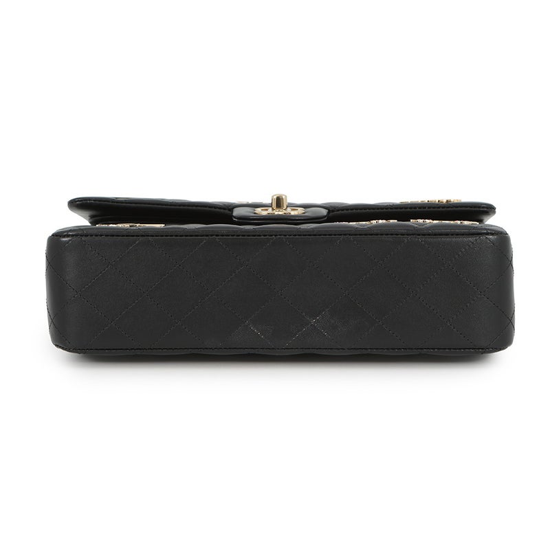 シャネル チェーンショルダーバッグ マトラッセ25 ココマーク ワッペン ダブルチェーン ラムスキン A01112 CHANEL 黒 24年クルーズ