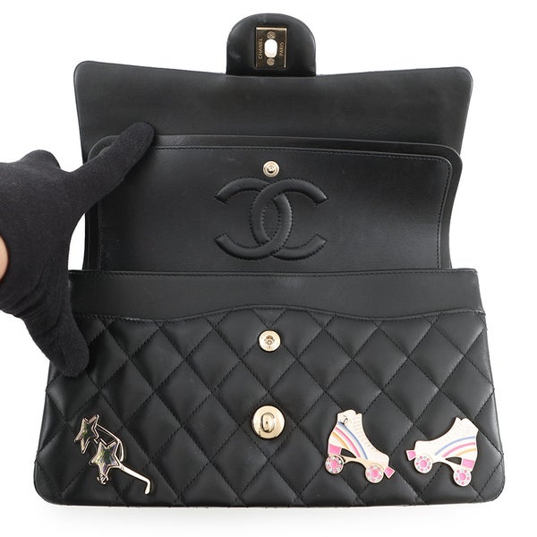 シャネル チェーンショルダーバッグ マトラッセ25 ココマーク ワッペン ダブルチェーン ラムスキン A01112 CHANEL 黒 24年クルーズ