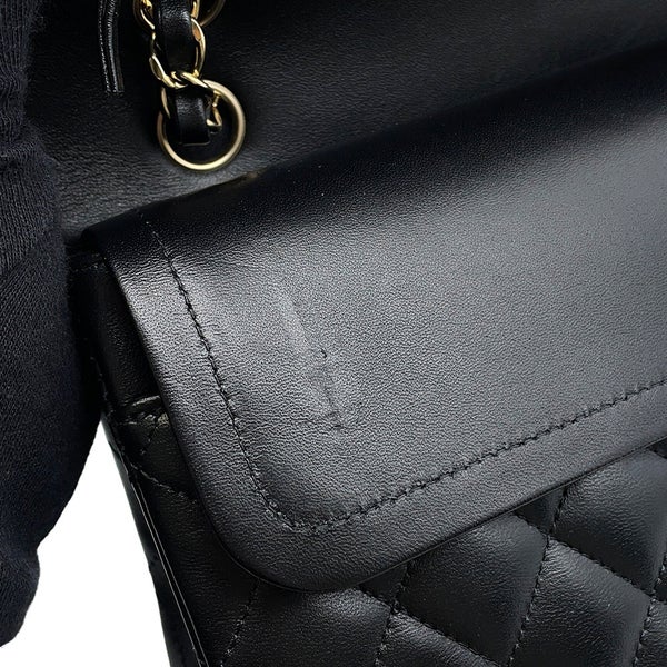 シャネル チェーンショルダーバッグ マトラッセ25 ココマーク ワッペン ダブルチェーン ラムスキン A01112 CHANEL 黒 24年クルーズ
