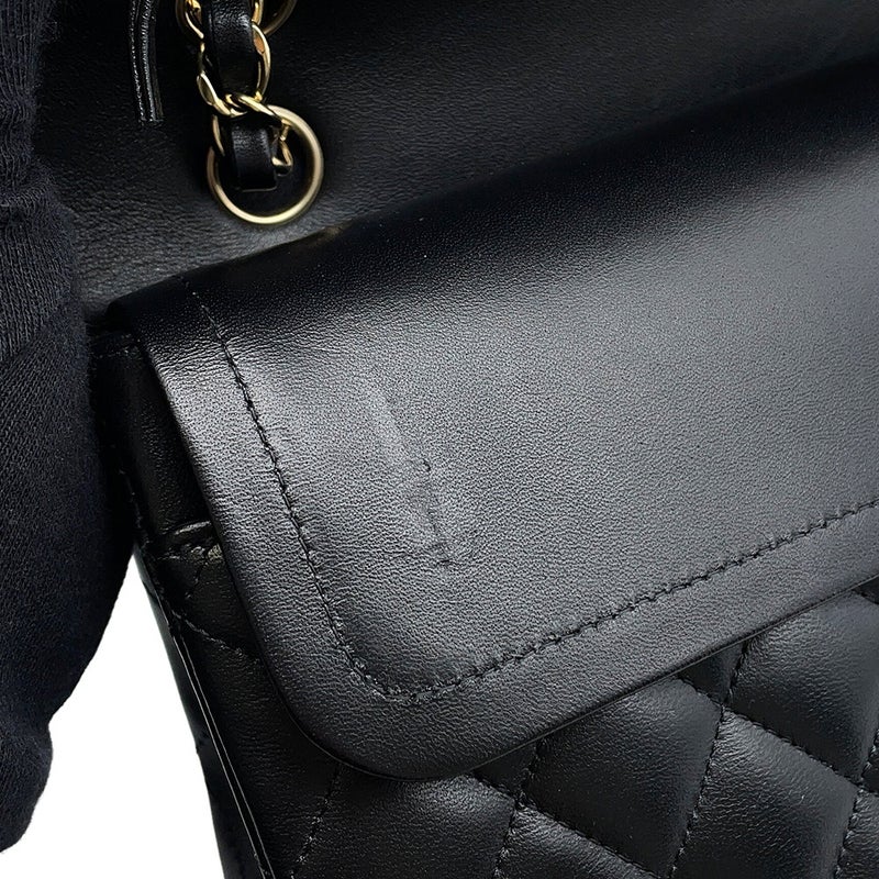 シャネル チェーンショルダーバッグ マトラッセ25 ココマーク ワッペン ダブルチェーン ラムスキン A01112 CHANEL 黒 24年クルーズ