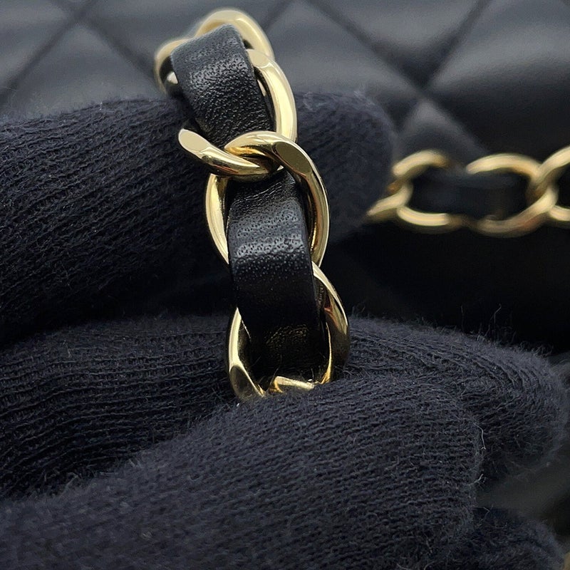 シャネル チェーンショルダーバッグ マトラッセ25 ココマーク ワッペン ダブルチェーン ラムスキン A01112 CHANEL 黒 24年クルーズ