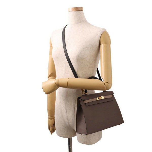 エルメス ケリー25 外縫い トリコロール エコルセ/ブラック/エトゥープ/ゴールド金具 エプソン W刻印 2wayショルダー