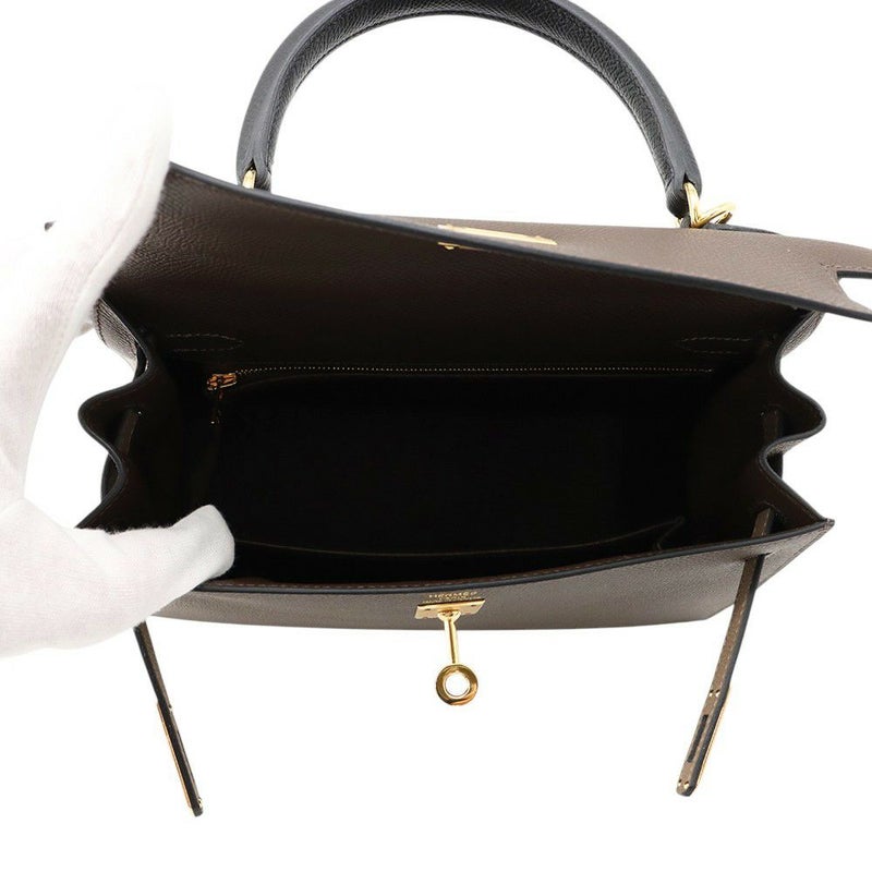 エルメス ケリー25 外縫い トリコロール エコルセ/ブラック/エトゥープ/ゴールド金具 エプソン W刻印 2wayショルダー