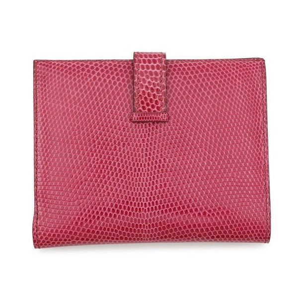 エルメス 二つ折り財布 ベアンコンパクト フューシャピンク/シルバー金具 リザード □I刻印