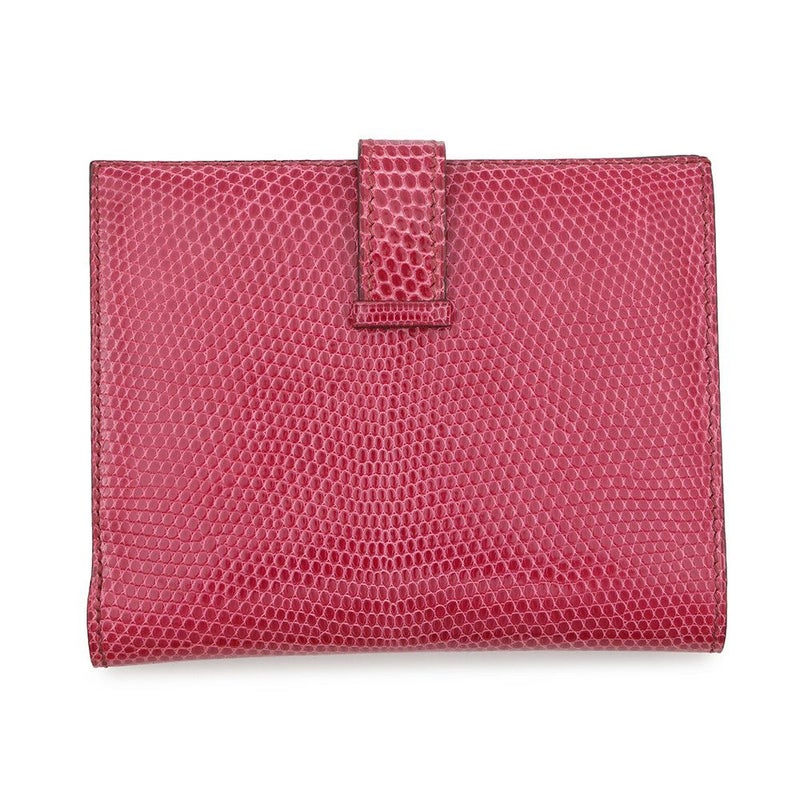 エルメス 二つ折り財布 ベアンコンパクト フューシャピンク/シルバー金具 リザード □I刻印