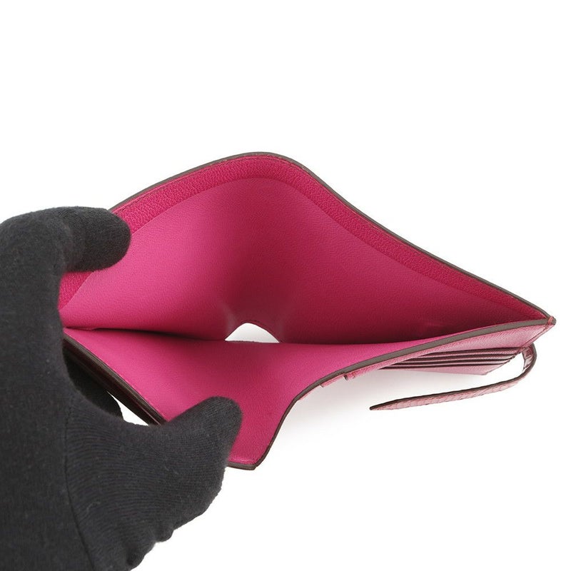 エルメス 二つ折り財布 ベアンコンパクト フューシャピンク/シルバー金具 リザード □I刻印