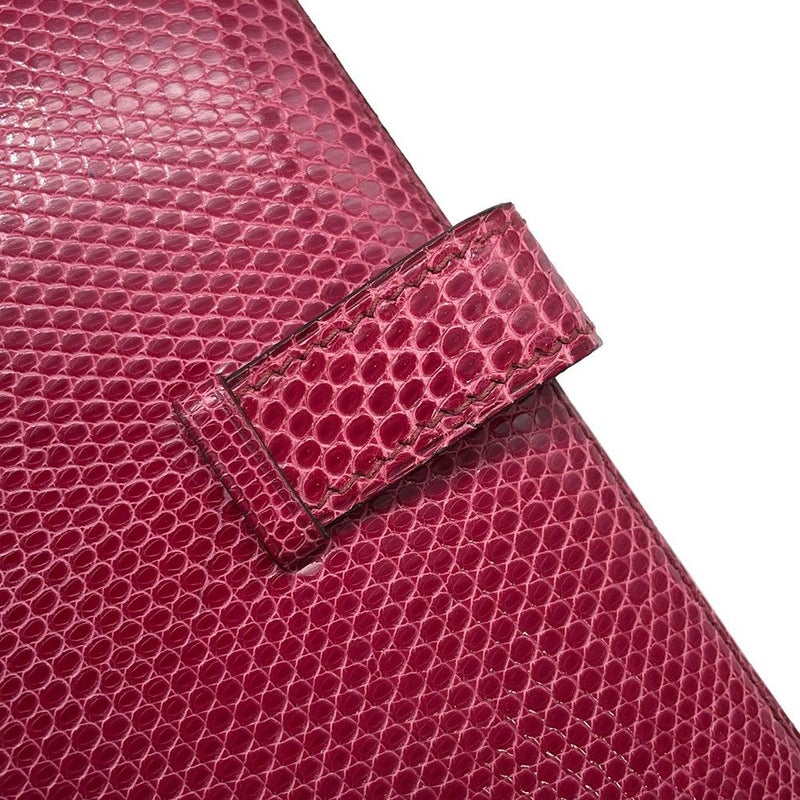 エルメス 二つ折り財布 ベアンコンパクト フューシャピンク/シルバー金具 リザード □I刻印