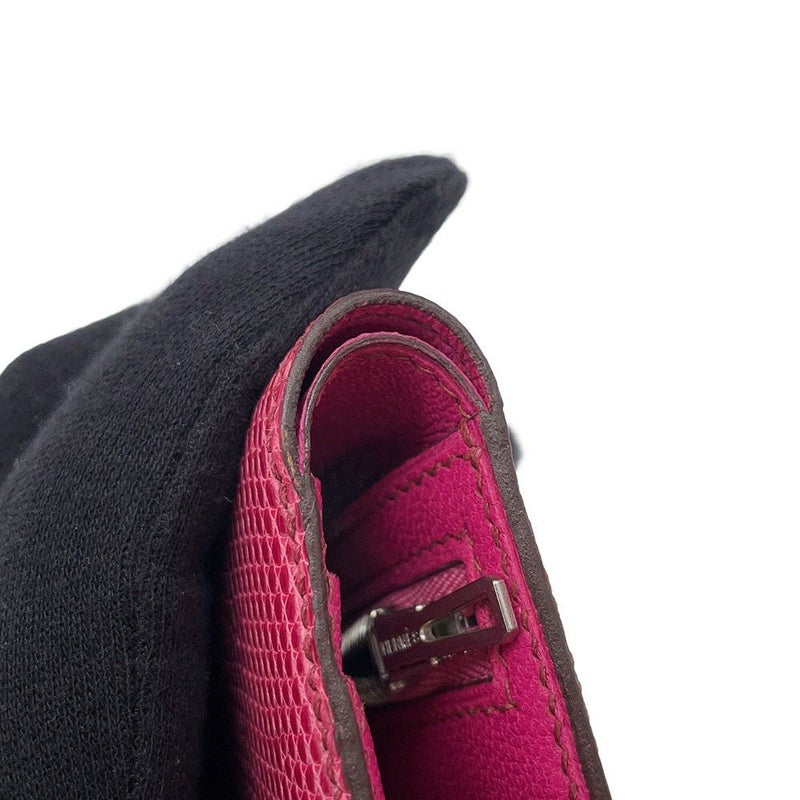 エルメス 二つ折り財布 ベアンコンパクト フューシャピンク/シルバー金具 リザード □I刻印