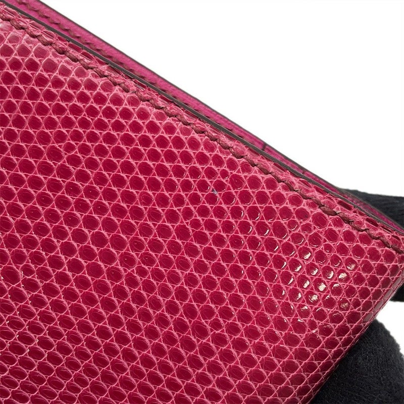 エルメス 二つ折り財布 ベアンコンパクト フューシャピンク/シルバー金具 リザード □I刻印