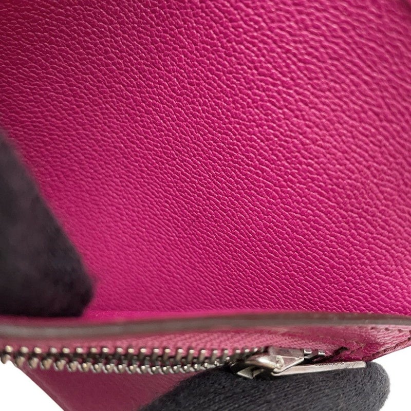 エルメス 二つ折り財布 ベアンコンパクト フューシャピンク/シルバー金具 リザード □I刻印