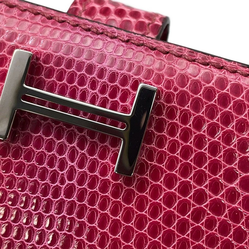 エルメス 二つ折り財布 ベアンコンパクト フューシャピンク/シルバー金具 リザード □I刻印