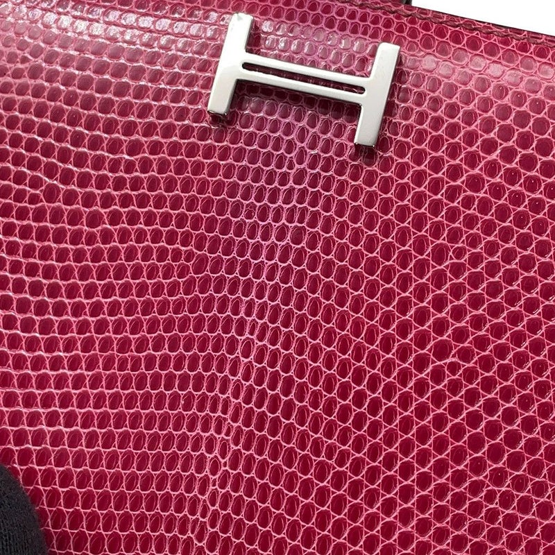 エルメス 二つ折り財布 ベアンコンパクト フューシャピンク/シルバー金具 リザード □I刻印