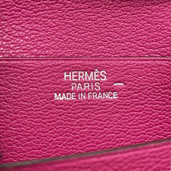 エルメス 二つ折り財布 ベアンコンパクト フューシャピンク/シルバー金具 リザード □I刻印