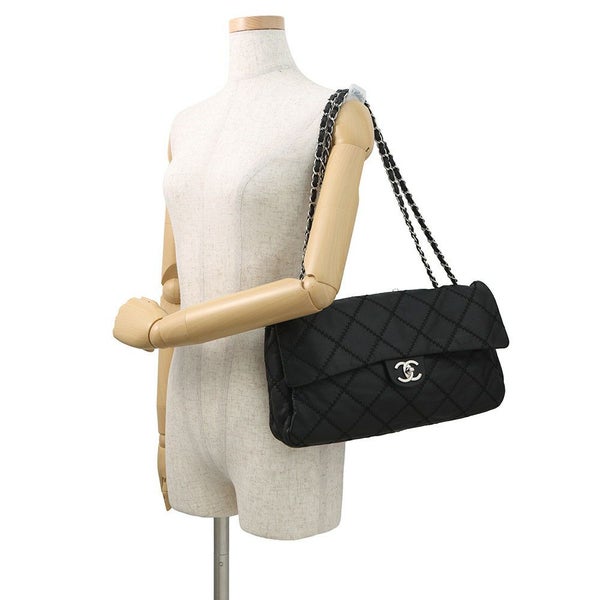 シャネル チェーンショルダーバッグ マトラッセ ココマーク ウルトラステッチ ダブルチェーン レザー CHANEL A50853 黒