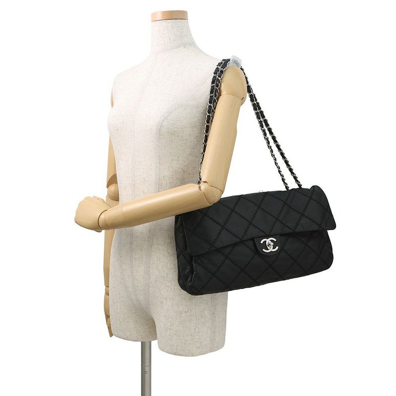 シャネル チェーンショルダーバッグ マトラッセ ココマーク ウルトラステッチ ダブルチェーン レザー CHANEL A50853 黒