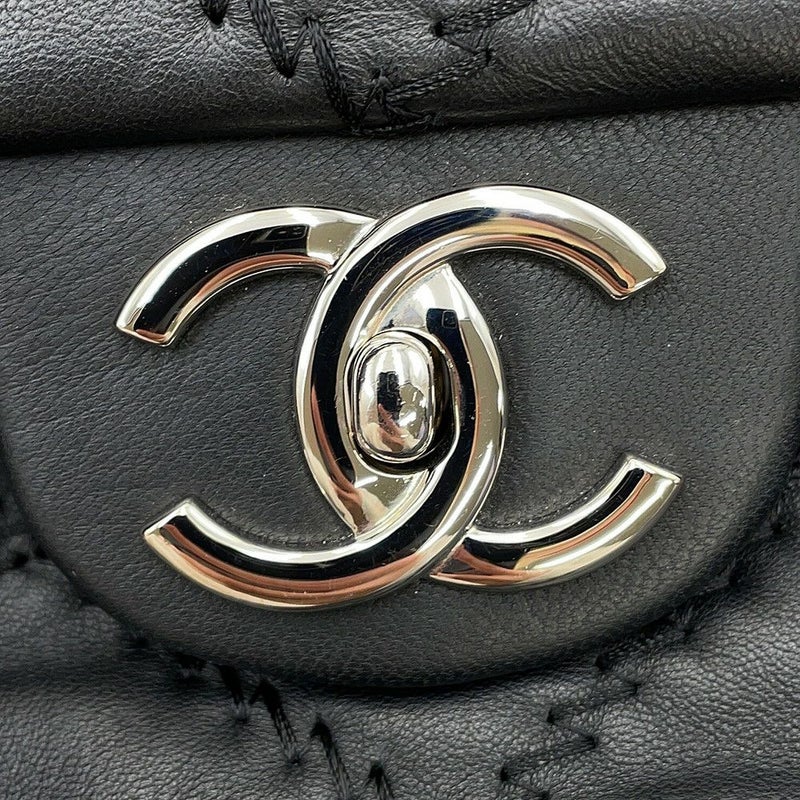 シャネル チェーンショルダーバッグ マトラッセ ココマーク ウルトラステッチ ダブルチェーン レザー CHANEL A50853 黒