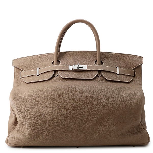 エルメス ハンドバッグ バーキン50 エトゥープ/シルバー金具 トリヨンクレマンス □I刻印 HERMES バッグ