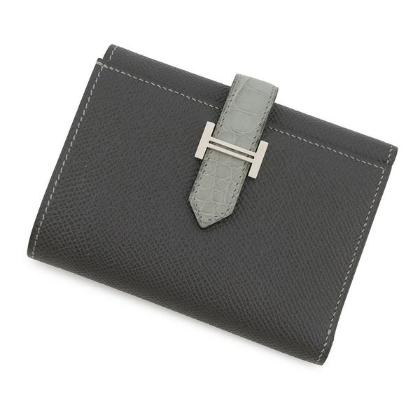 エルメス 三つ折り財布 ベアン コンビネ タッチ グラファイト/グリシマン/シルバー金具 エプソン/アリゲーターマット B刻印