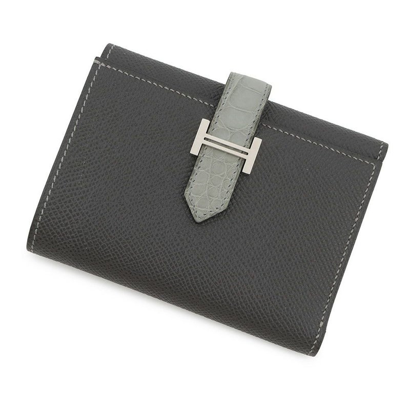 エルメス 三つ折り財布 ベアン コンビネ タッチ グラファイト/グリシマン/シルバー金具 エプソン/アリゲーターマット B刻印