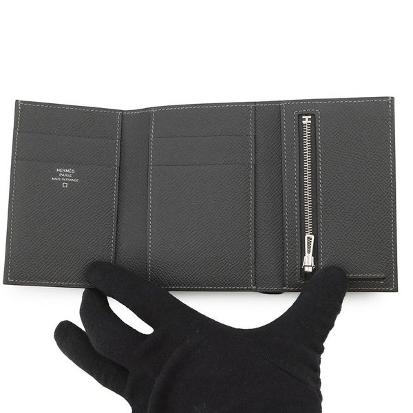エルメス 三つ折り財布 ベアン コンビネ タッチ グラファイト/グリシマン/シルバー金具 エプソン/アリゲーターマット B刻印