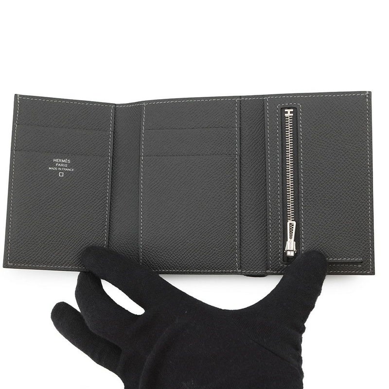 エルメス 三つ折り財布 ベアン コンビネ タッチ グラファイト/グリシマン/シルバー金具 エプソン/アリゲーターマット B刻印