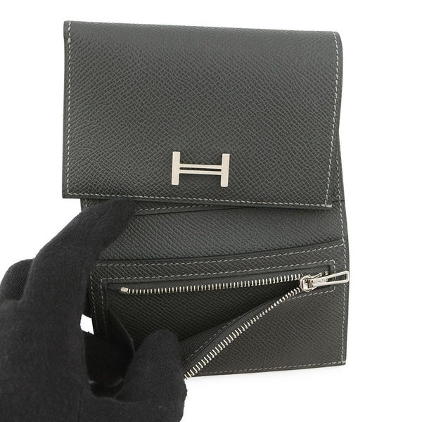 エルメス 三つ折り財布 ベアン コンビネ タッチ グラファイト/グリシマン/シルバー金具 エプソン/アリゲーターマット B刻印