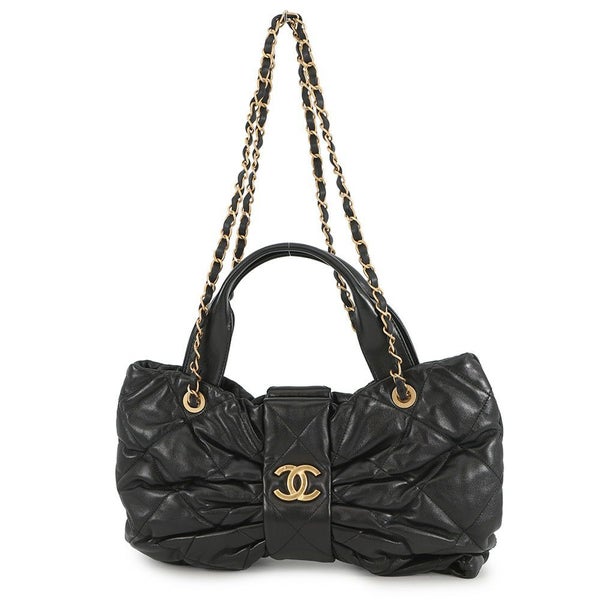 シャネル ハンドバッグ マトラッセ ココマーク リボン ボウ バッグ ラムスキン AS5851 CHANEL 黒 2way