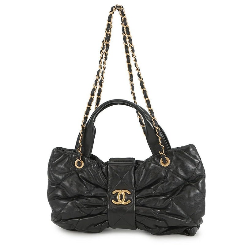 シャネル ハンドバッグ マトラッセ ココマーク リボン ボウ バッグ ラムスキン AS5851 CHANEL 黒 2way