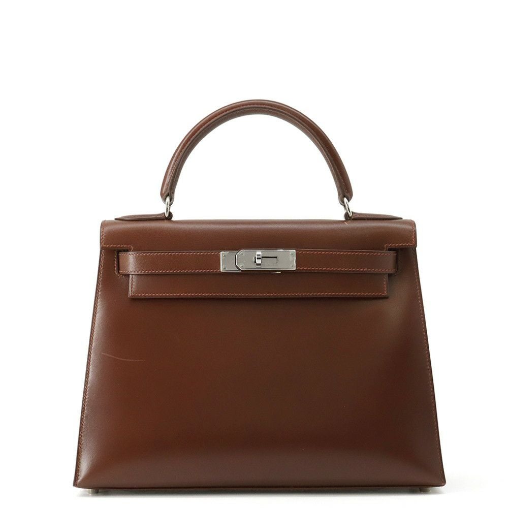 エルメス ハンドバッグ ケリー28 外縫い ノワゼット/シルバー金具