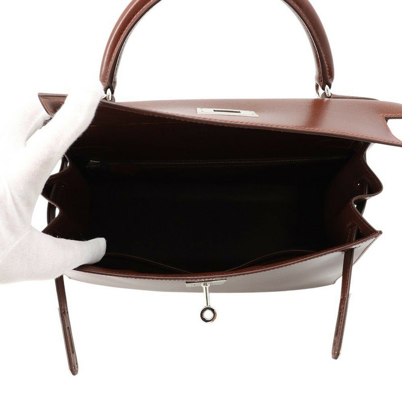 エルメス ハンドバッグ ケリー28 外縫い ノワゼット/シルバー金具 ボックスカーフ □D刻印 2wayショルダー