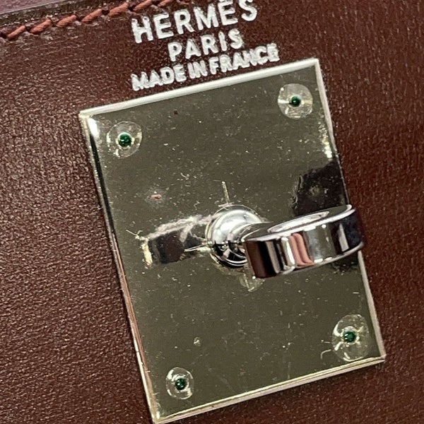 エルメス ハンドバッグ ケリー28 外縫い ノワゼット/シルバー金具 ボックスカーフ □D刻印 2wayショルダー