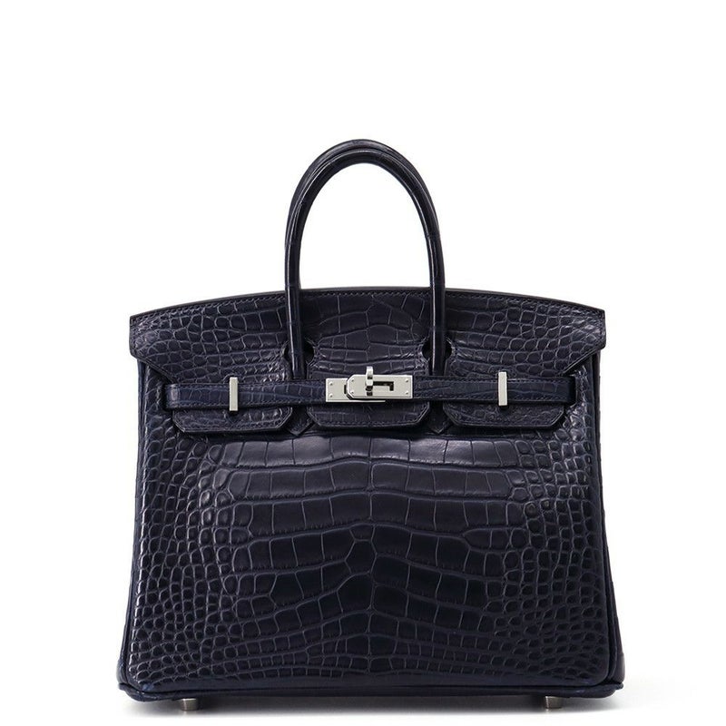 エルメス バーキン25 ブルーマリン/シルバー金具 アリゲーターマット X刻印 HERMES Birkin ハンドバッグ