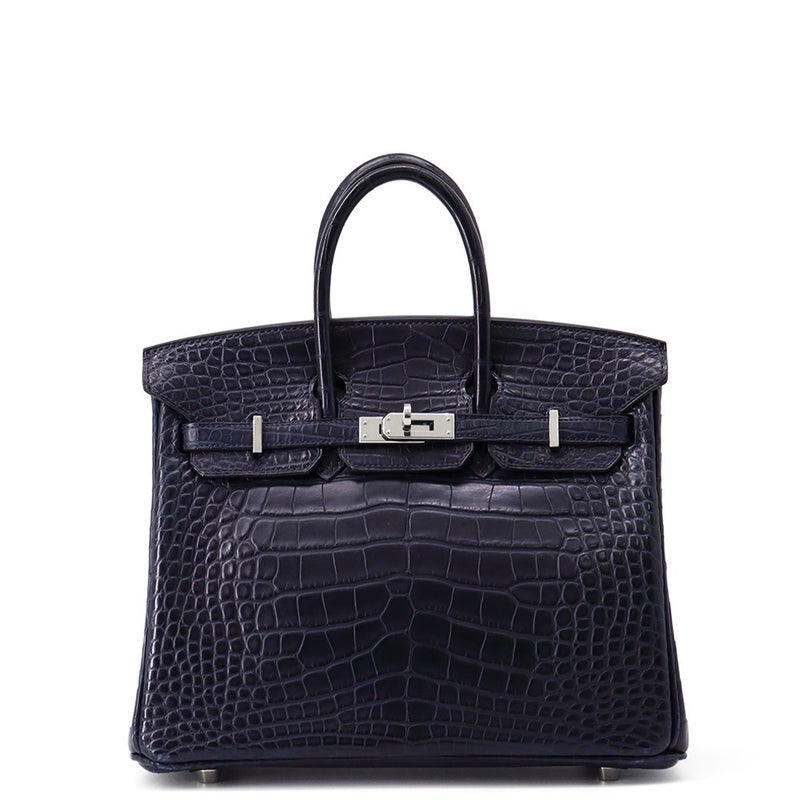 エルメス バーキン25 ブルーマリン/シルバー金具 アリゲーターマット X刻印 HERMES Birkin ハンドバッグ
