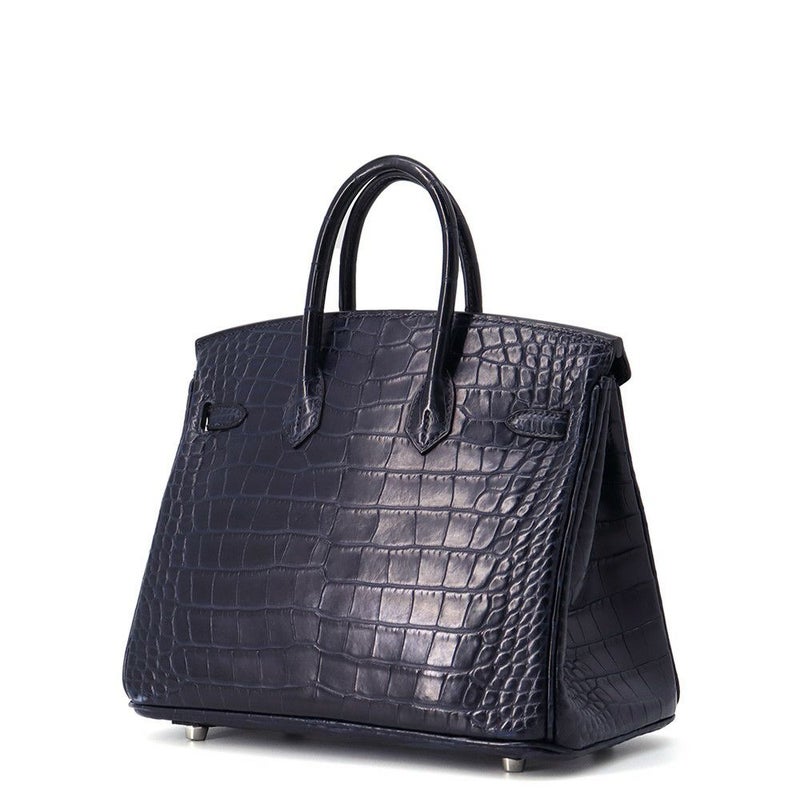 エルメス バーキン25 ブルーマリン/シルバー金具 アリゲーターマット X刻印 HERMES Birkin ハンドバッグ