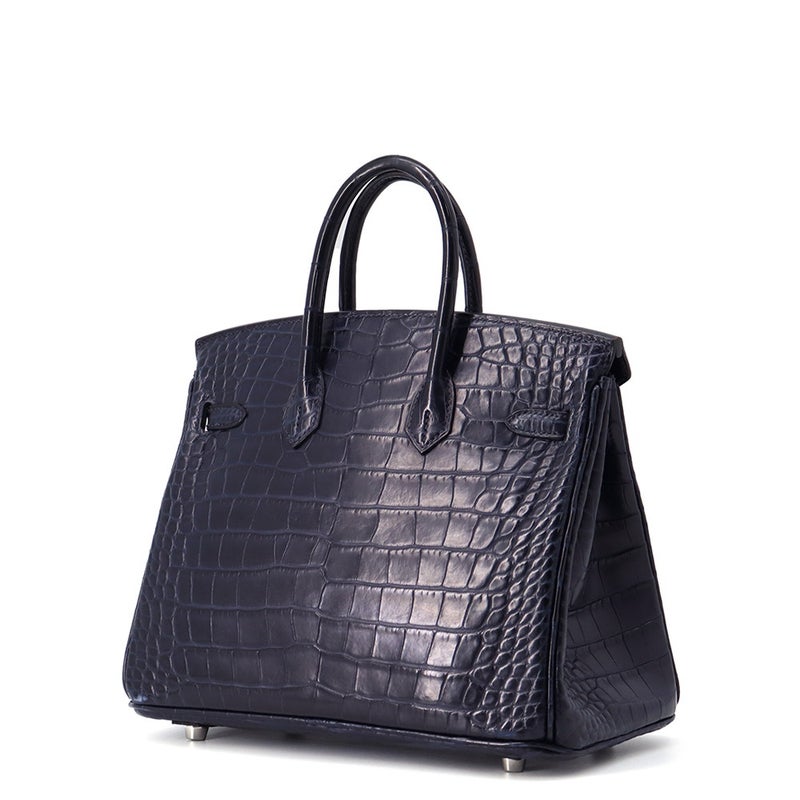 エルメス バーキン25 ブルーマリン/シルバー金具 アリゲーターマット X刻印 HERMES Birkin ハンドバッグ