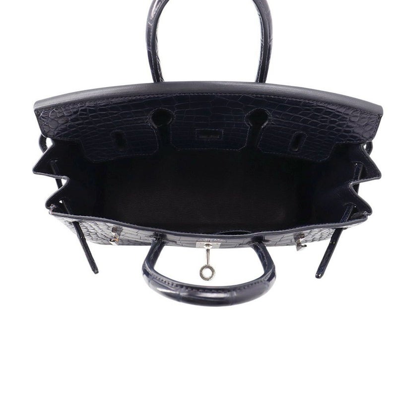 エルメス バーキン25 ブルーマリン/シルバー金具 アリゲーターマット X刻印 HERMES Birkin ハンドバッグ