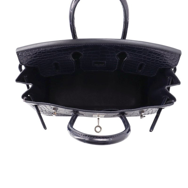 エルメス バーキン25 ブルーマリン/シルバー金具 アリゲーターマット X刻印 HERMES Birkin ハンドバッグ